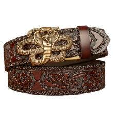 (Coffee cobra gold bu, 125cm) Men's Automatic Buckles Belt Colorful Elastic Waistband Cobras Decoration Belt for Jeans and Casual Wear