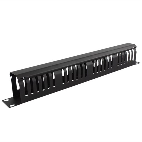 Organizador de Cabos de Rede 1U para Montagem Horizontal em Rack de Servidor de 19 Polegadas, com 24 Slots e Tampa.