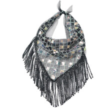 (Mesh small square se) Fashionable Bandana Head Scarf Headwear Square Scarf with Rhinestones Scarves Sexy Neckerchief Wrap