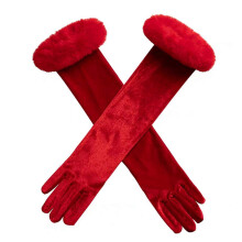 (Red)Velvet Gloves Fashion  Gloves Stage Performer Gloves Party Costume Gloves Formal Event Christmas Celebration Gloves  red white