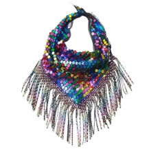 (Colorful sequins) Fashionable Bandana Head Scarf Headwear Square Scarf with Rhinestones Scarves Sexy Neckerchief Wrap