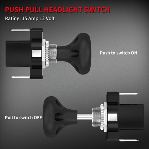 2PCS  Cart Push Pull Light  12 Volt Universal Headlight  Button for Club Car 2