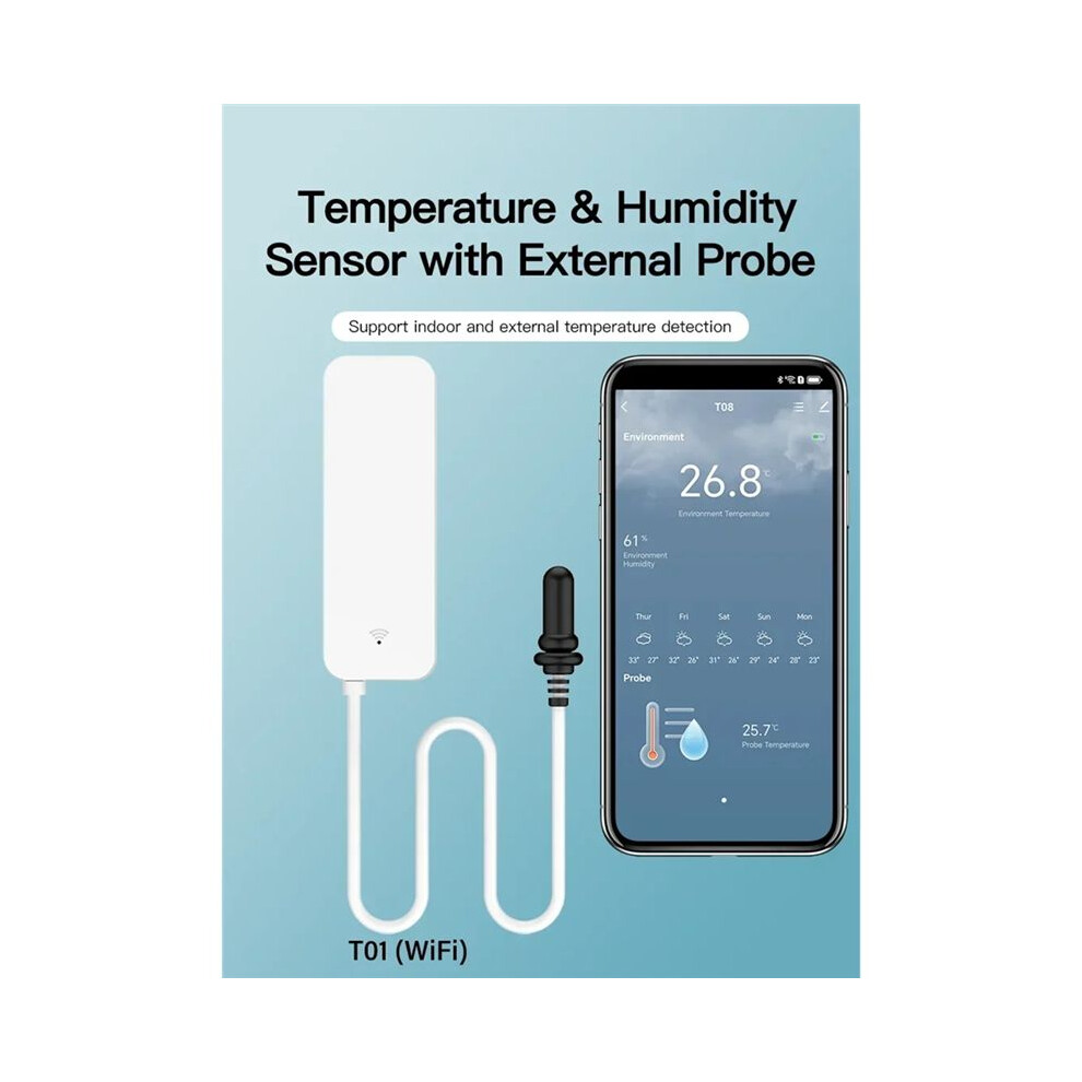 Tuya Wifi Temperature Humidity Sensor With External Probe For Home Hygrometer App Monitoring For Plants Aquarium 6033640780791