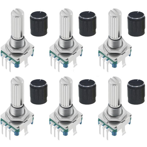 6pcs EC11 Rotary Encoder with Push Button 360 5 Pins and Knob Cap for , Raspberry Pi, ESP32