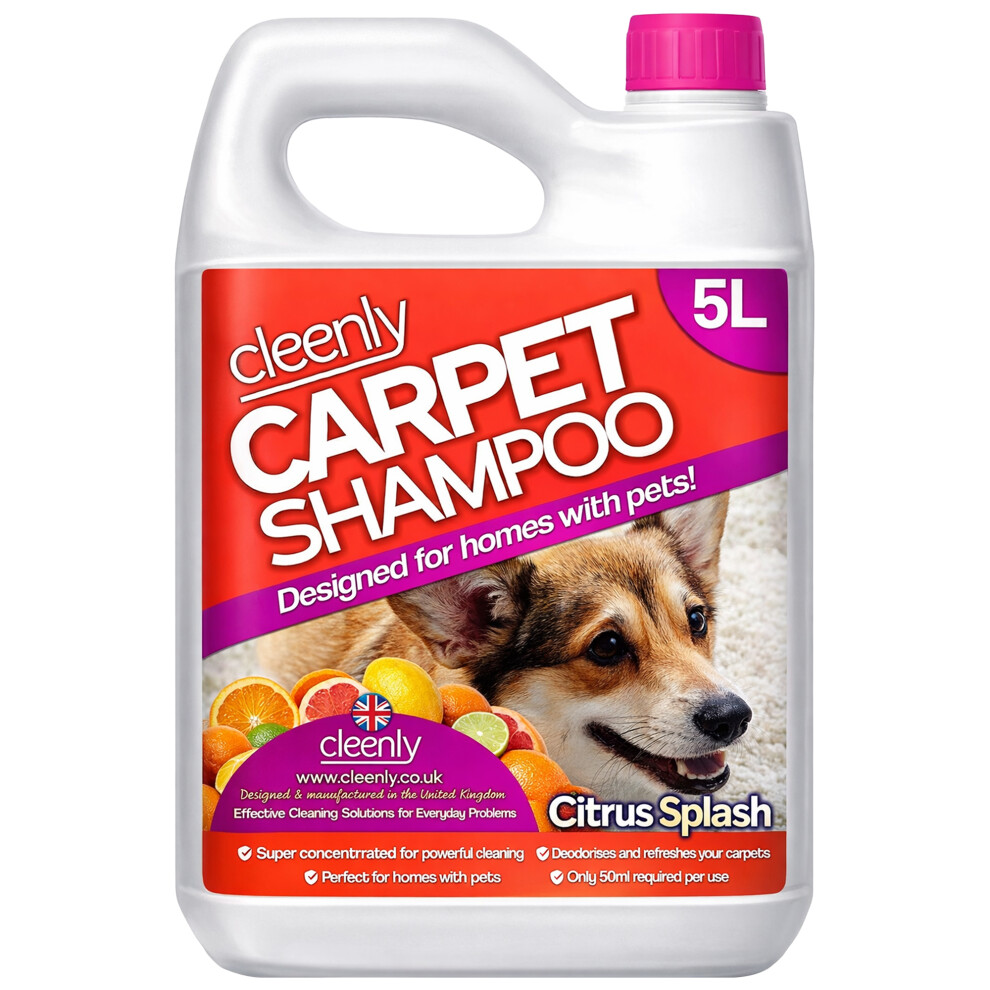 Cleenly (Citrus Splash For Pet Stains & Odours, 5L) Carpet Shampoo Pet Odour Remover