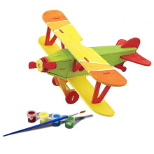 Wooden 3D Puzzle DIY Biplane Model Kit for Adults with  Paint and Realistic Design