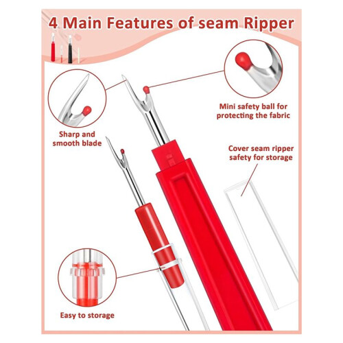 Seam Rippers for Sewing - 2  and 2 Small Stitch-Remover Tools, Thread Ripper, Embroidery Removal Tool 1
