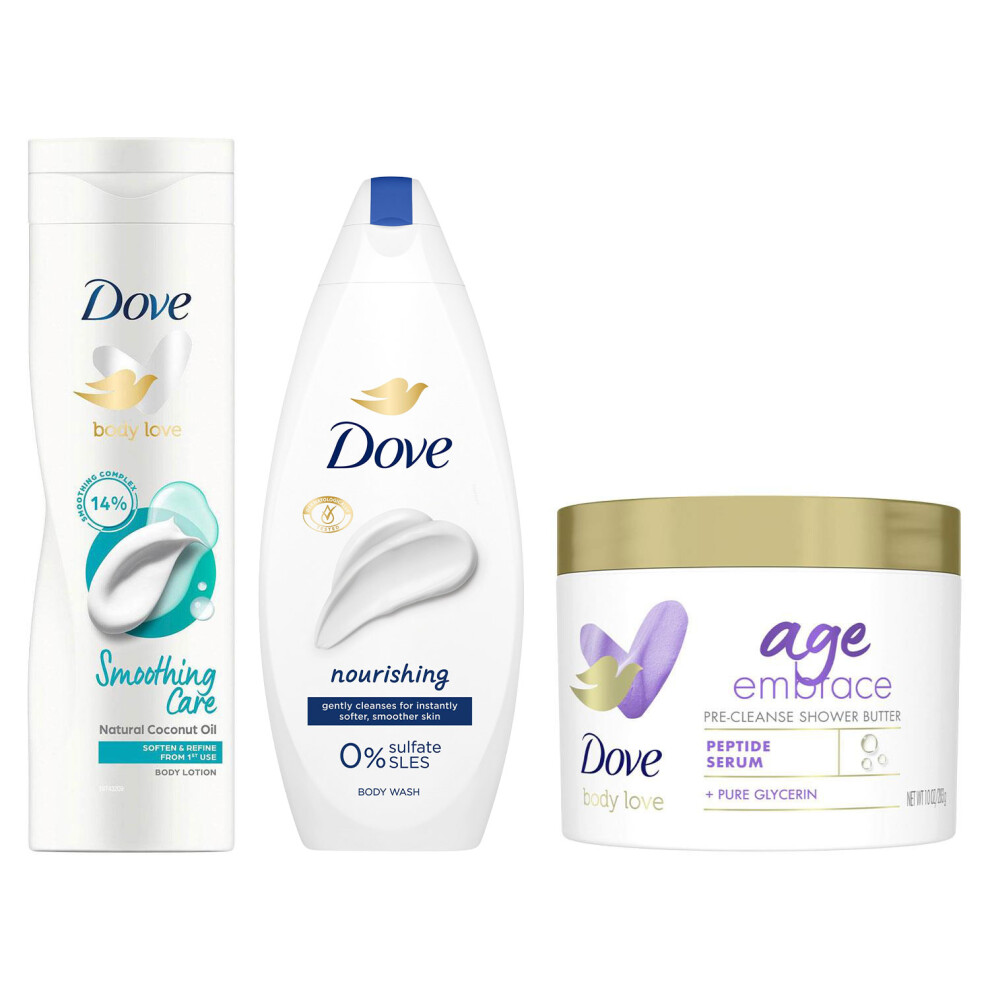 Dove Body Care Collection Showerbutter, Nourishing Bodywash & Smoothing Care Lotion
