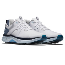 (UK 8, White/Slate/Blue) Footjoy Mens Hyperflex Lightweight Padded Waterproof Spiked Golf Shoes