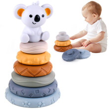 Baby Stacking Toys Montessori Set with Soft Rings and Blocks, Koala Theme for Toddlers 6 Months+