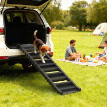 (Black) PawHut Foldable Dog Ramp for Car, Non-Slip Dog Stairs for SUVs Truck