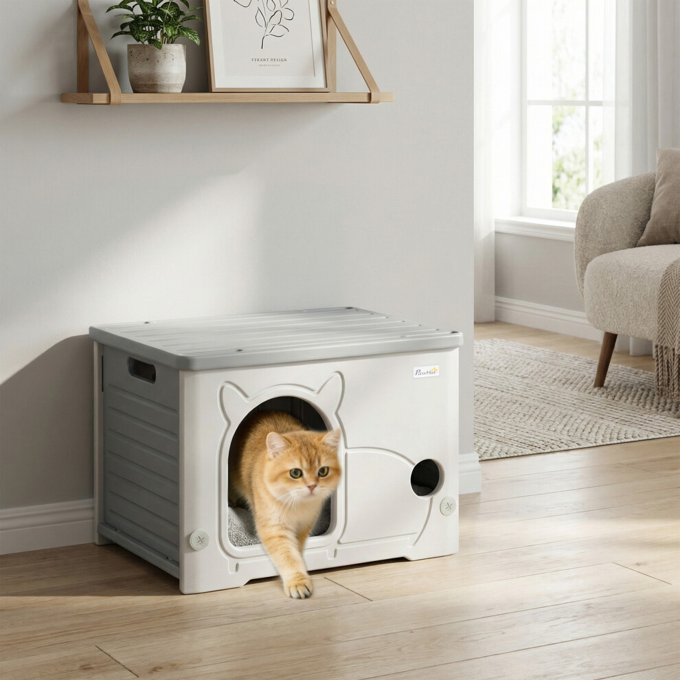 Pawhut Cat House Stackable Cat Bed For Indoor Outdoor Grey