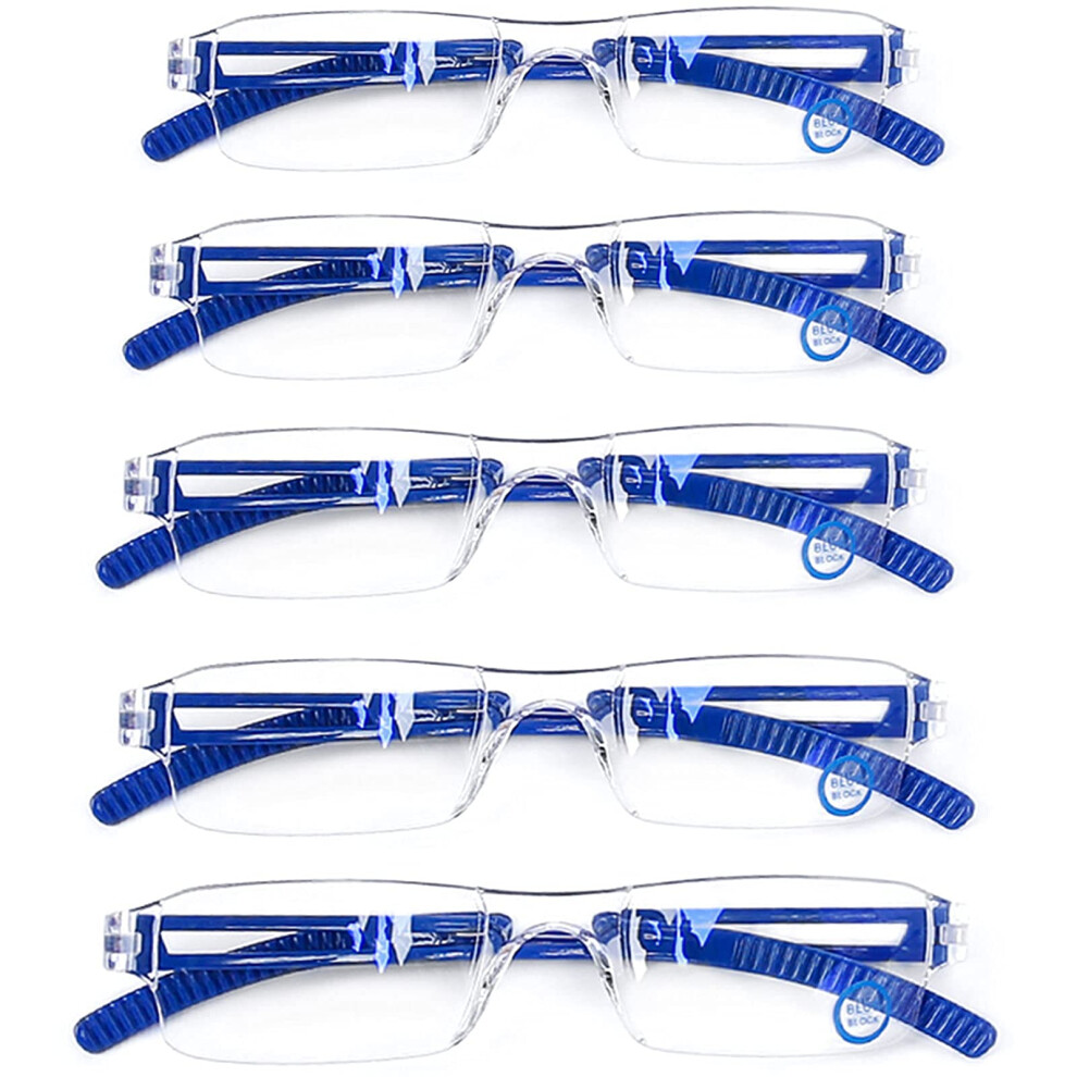 Blue/Light Blocking Rimless Computer Reading Glasses 5 Pack 2.5X Clear Magnification Anti Glare