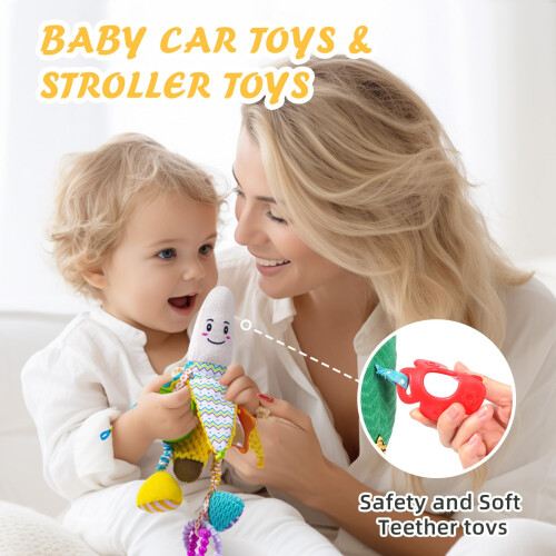 Baby Stroller Rattle Toy Banana Plush with 2