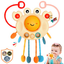 Montessori Sensory Toys for Babies Crab Shape Silicone Pull String Baby Teething Toy for Toddlers