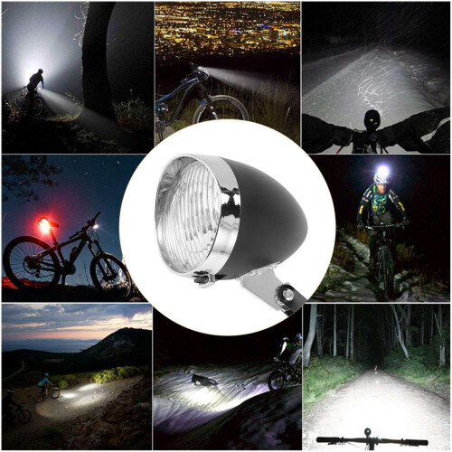 Retro Bicycle Bike Accessory Front Light Bracket Vintage 3LED Headlight (Black) 2
