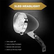 Retro Bicycle Bike Accessory Front Light Bracket Vintage 3LED Headlight (Black)