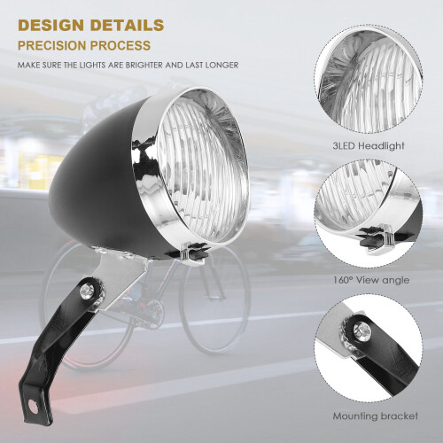 Retro Bicycle Bike Accessory Front Light Bracket Vintage 3LED Headlight (Black) 2