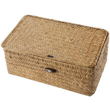 Rattan Storage Basket,Straw Seaweed Basket, Hand-Woven Storage Basket Multipurpose Container with Lid (10cm)