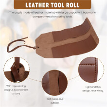 Leather Tool Roll, Leather Tool Kit Storage Bag, Multi Functional Leather Kit Bag Bicycle Repair Tool Kit Bag