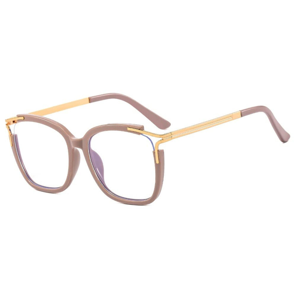 Blue/Light Oversized Blocking Reading Glasses For Women, Square Antiglare Coffee Frame +0.00 Nonprescription Eyewear