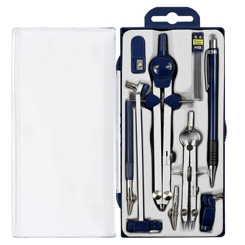 9Pc Geometry Set Metal Compass Geometry Precision Tool for Student, Circle Drawing Tool and Architecture Drafting Kits 1