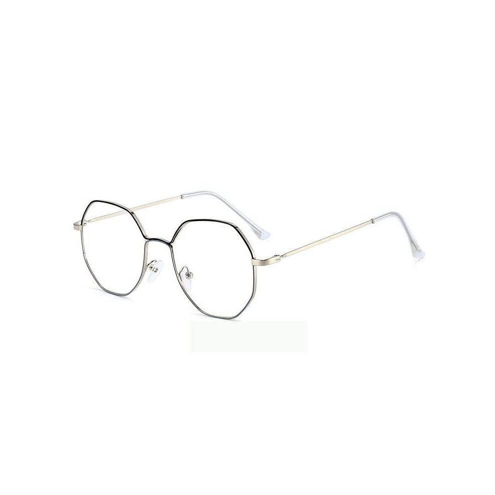 Oversized Polygon Blue Light Blocking Computer Reading Glasses Black Silver +1.50 Anti Glare