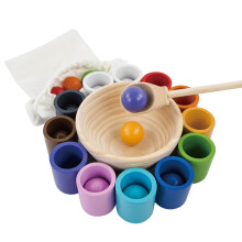 Montessori Wooden Sorting Toys Cups and Balls Set for Color Matching and Early Counting Practice