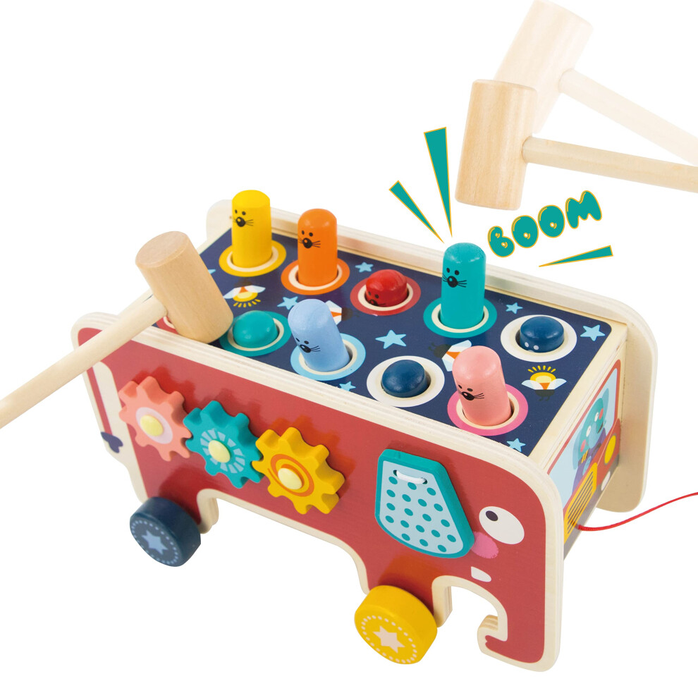 Wooden Activity Cube for Toddlers with Hammering Game Number Maze and Color Recognition Play