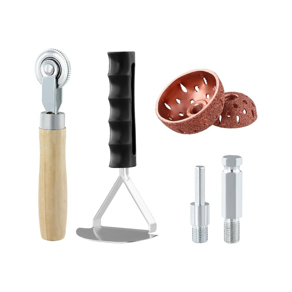 Tire Repair Patch Tools Set, 42Mm & 55Mm Tungsten Steel Buffing Wheels With Tire Patch Roller, Scraping Cutter 6033763601409