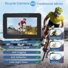 1080P Fietsspiegel, Fiets Achteruitrijcamera 4.3In Scherm Nachtzicht Stuurcamera voor Fiets Mountainbike