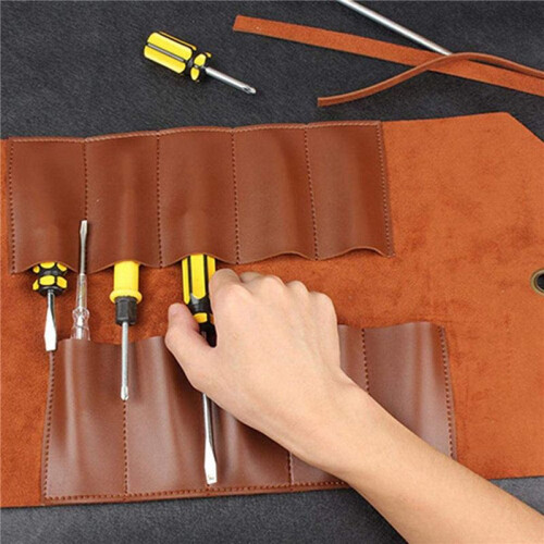 2X Leather Tool Roll, Leather Tool Kit Storage Bag, Multi Functional Leather Kit Bag Bicycle Repair Tool Kit Bag 1
