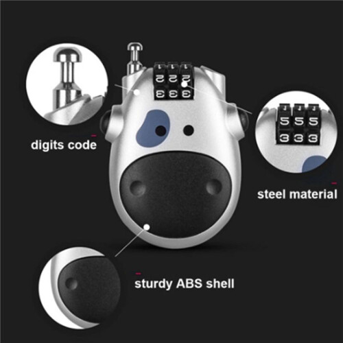 2X Telescopic Coded Lock Cartoon Cow Lock with Retractable Steel Cable Steel Cable Password Lock Accessory 2