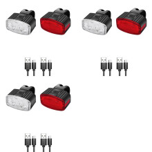 3X USB-Oplaadbare Fietsverlichtingsset, Krachtige LED-voor- en Achterverlichting voor Fietsen, Waterdichte Zaklamp voor op de Weg