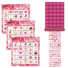 Valentines Day Bingo Game Cards 24 Players for Kids Party Card Games, School Classroom Games, Love Party Supplies