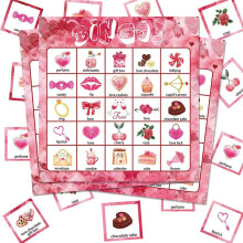 Valentines Day Bingo Game Cards 24 Players for Kids Party Card Games, School Classroom Games, Love Party Supplies