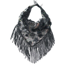 (black flowers) Fashionable Bandana Head Scarf Headwear Square Scarf with Rhinestones Scarves Sexy Neckerchief Wrap