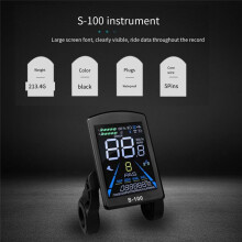 Elcykeldisplay S-100 LCD-Skärmkontroll 24V - 72V Hastighetsmätare 5-Pin Hastighetsmätare Vattentät Kontakt