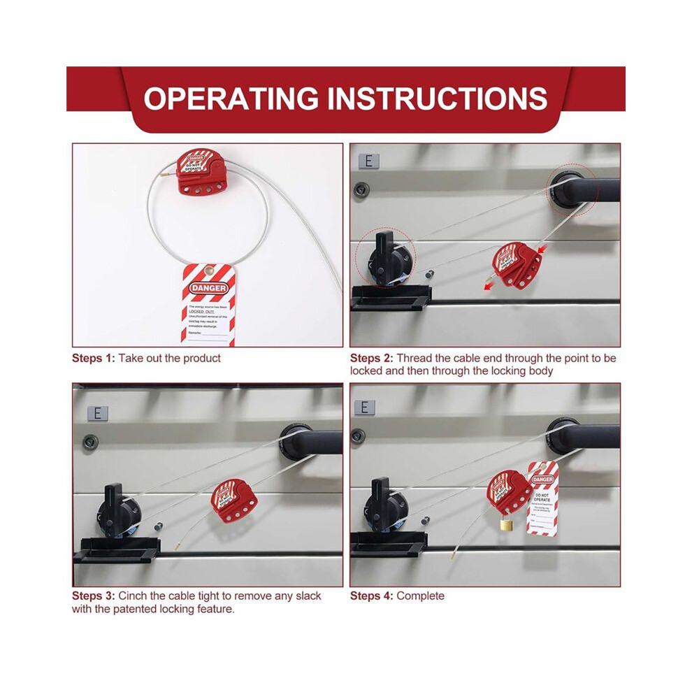 Lockout Tag Cable Lock Adjustable Cable Lock Vinyl Coated Steel Cable Lock For Equipment Maintenance And Repair 6033640750398