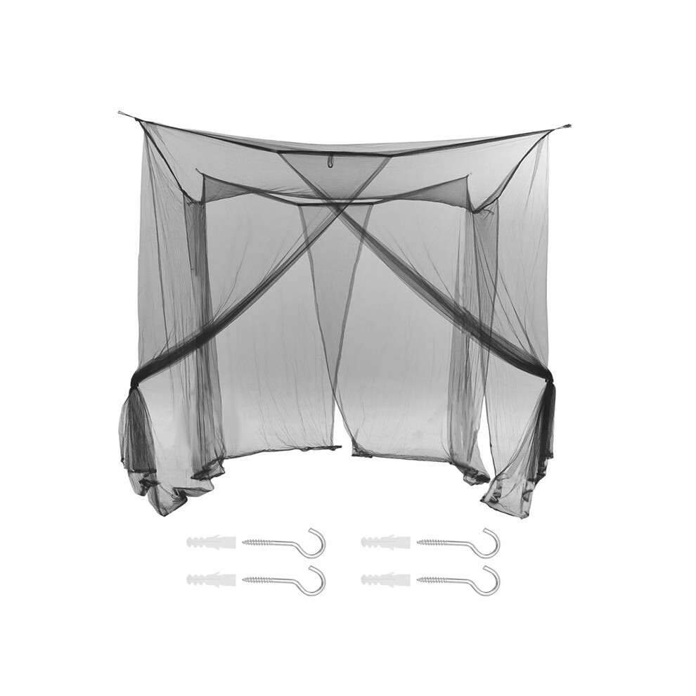 4-Corner Bed Netting Canopy Mosquito Net For Queen/King Sized Bed 190*210*240Cm (Black) Black Tauoh