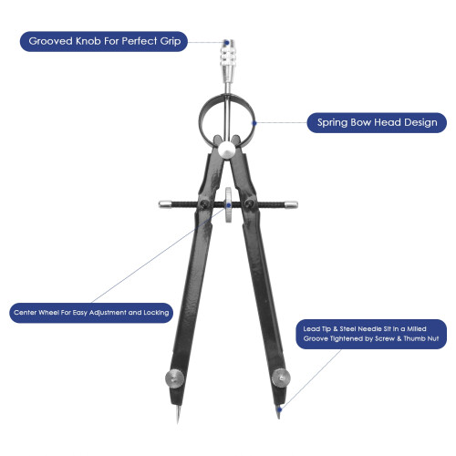 Professional Compass with Lock, Compass for Geometry, 6inch Spring Bow Compass, Precision Compass Math, Drafting Compass, Compass Drawing (2 Pack) 2