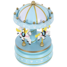 4Pcs Wooden Carousel Music Box With Moving Horses Rotating Wind-Up