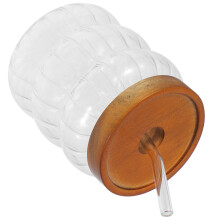 4Sets Glass Drink Cups with Lid and Straw Clear Wood Frame for Juice