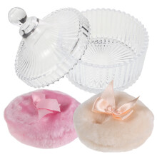 4Sets Baby Body Powder Puff Kit with Plush Puff and Glass Storage Case