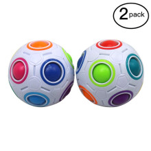 2 Pack Fidget Ball Cube Rainbow Magic Cube 3D Puzzle Football Design with Smooth Rotation White