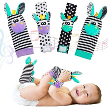 Baby Wrist Rattle and Infant Foot Finder Socks Set with Cute Animal Design and Soft Sensory Sounds