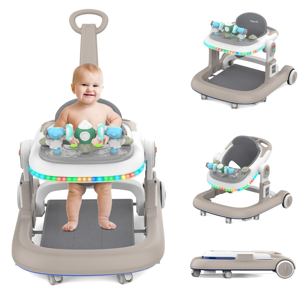 Blue Baby Walker with Wheels, Adjustable Speed and Height, LED Lights for 618 Month Boys and Girls