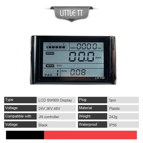 Ebike SW900 LCD Display Control Electric Bicycle Speed Meter SM Plug Record Instrument Control/Setting 24-72V 1