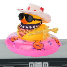 Car Dashboard Duck Yellow Rubber Duck Ornament with Hat Sunglasses Squeaky Fun Car Decoration