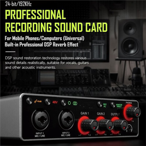 Portable Recording Sound Card Plug and  Computer Recording USB Audios Interfaces for Podcasters Studio 1